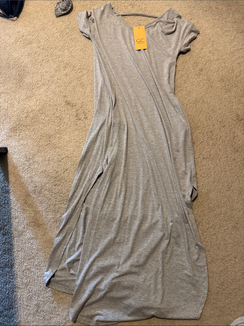 IC COLLECTION Light Gray Maxi Dress with Short Sleeves